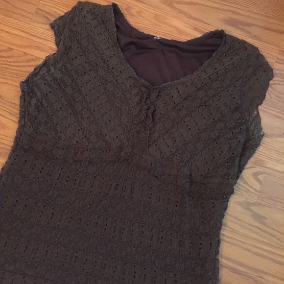 Brown Lace Cap Sleeve Tank Top - Picture 2 of 13